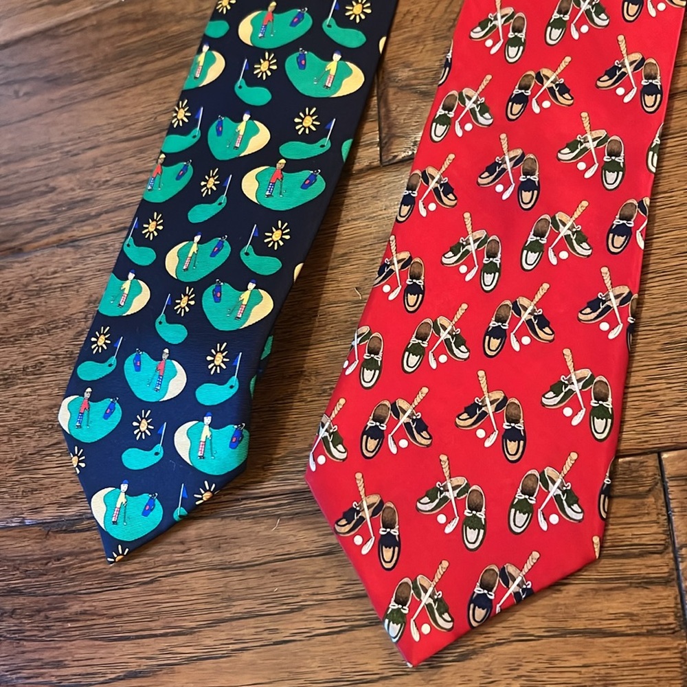 2 ties ~ CHRISTIAN Pelini Golf Silk Tie & “GOLFER DAD” BY ERIC - AGE 9